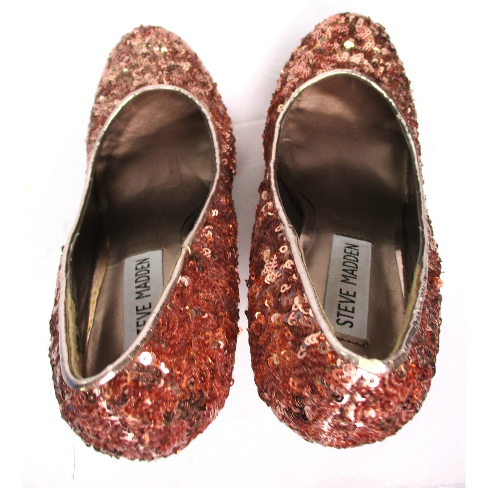 STEVE MADDEN Rose Gold Sequined Glitter Platform High Heel Pumps Sz 6.5 - Picture 8 of 10
